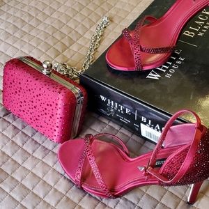 WHBM Red heels and matching clutch